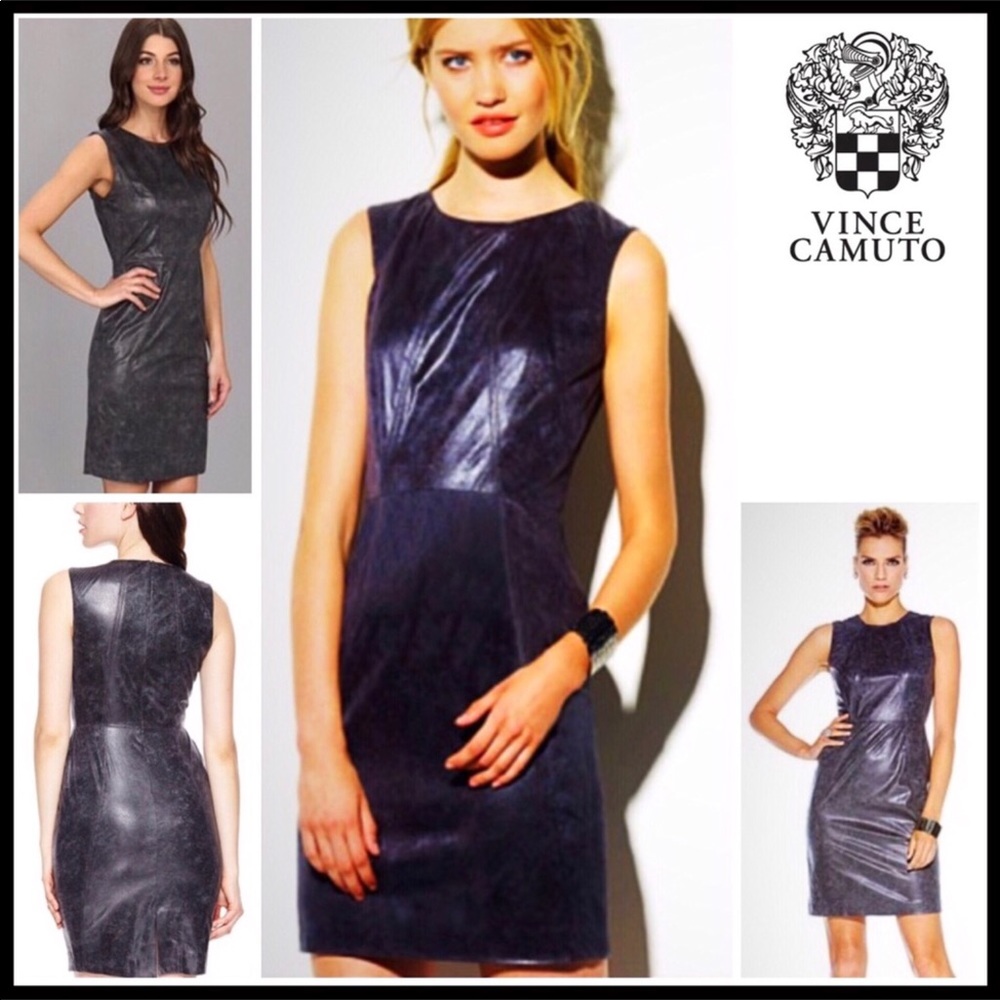VINCE CAMUTO FAUX LEATHER SHEATH MINI DRESS - Picture 1 of 8